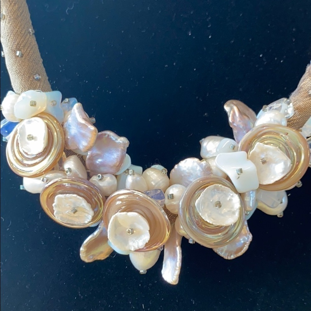 Silk and Pearl Statement One of a Kind Necklace, Night Out Artisan Made Handmade - Picture 3 of 6